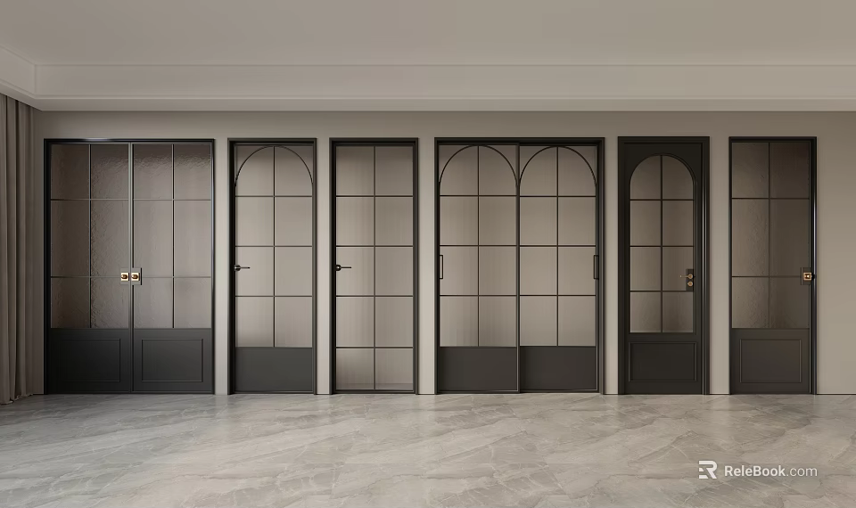 Modern Sliding Doors With Glass Panels And Black Frames For Interior Design 3d model 