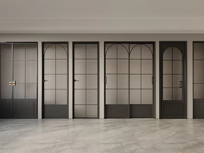 Modern Sliding Doors With Glass Panels And Black Frames For Interior Design 3d model