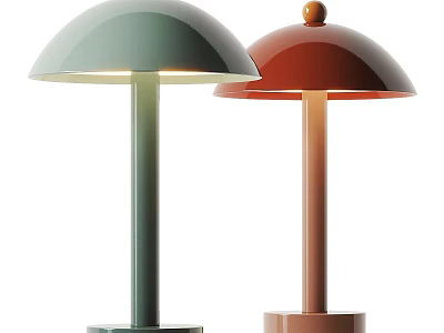 Modern Table Lamps With Umbrella Shaped Shades Green And Red Cylindrical Bases 3d model