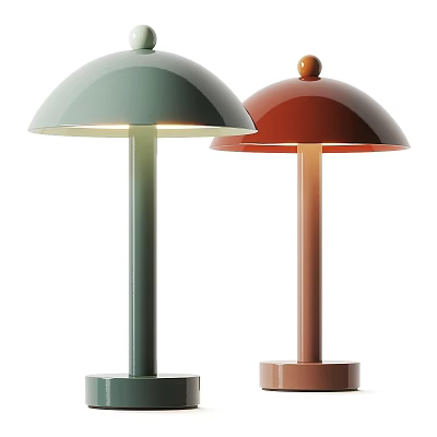 Modern Table Lamps With Umbrella Shaped Shades Green And Red Cylindrical Bases 3d model