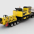 Lego Built Red White Black Utility Truck With Trailer Carrying Yellow Tracked Machinery