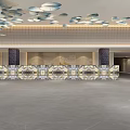 Modern Hotel Lobby Interior With Decorative Ceiling And Marble Reception Counter 3d model