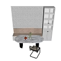 Round Marble Dining Table Set With Bench Lattice Screen Gray Cabinet And Plant Decor