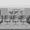 Modern Meeting Room Interior With Long Conference Table Black Chairs Large Screen And World Map