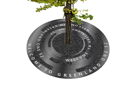 Black Circular Tree Pit Design With Engraved Welcome Messages And Central Tree In Greenland 3d model