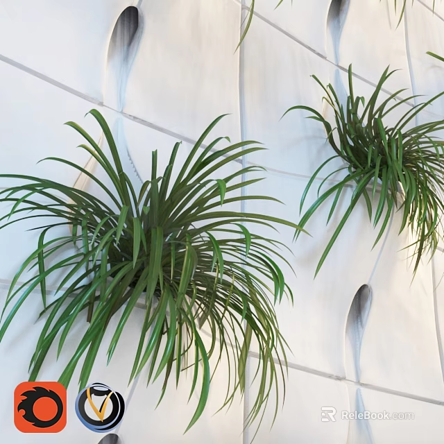 Geometric Wall Mounted Green Plant Decorative Ornament Set For Modern Interior 3d model 