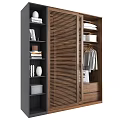 Modern Wooden Wardrobe Interior Design With Sliding Door Storage Bookshelf Hanging Area And Drawers