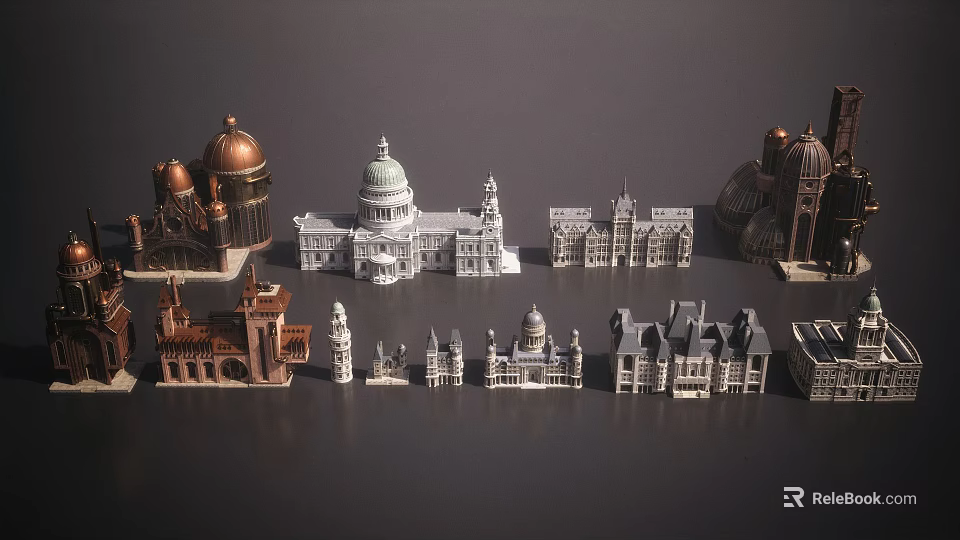 Various European Architectural Models With Domes Towers Ornate Facades And Classical Details 3d model 