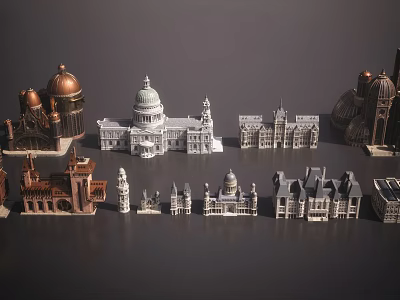 Various European Architectural Models With Domes Towers Ornate Facades And Classical Details 3d model