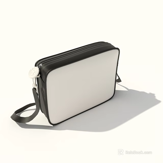 Black And White Crossbody Bag With Black Strap White Body And Metal Clasp 3d model 