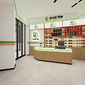 Bright Grocery Supermarket Interior with Product Shelves and Drink Refrigerators