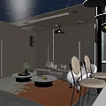 Modern Home Theater Room Interior With Starry Ceiling Gray Sofa Bar Counter And White Stools