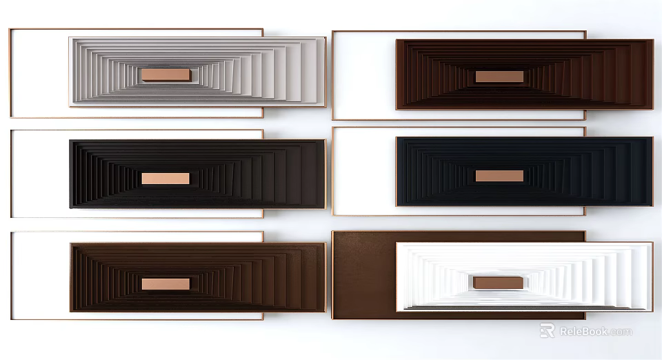 Modern Wall Decor With Various Neutral Tones And Brass Accent Strips 3d model