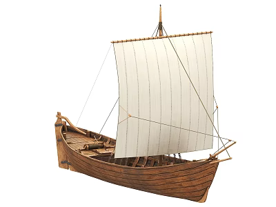 Ancient Wooden Boat With White Sail Traditional Wooden Structure And Classic Design 3d model