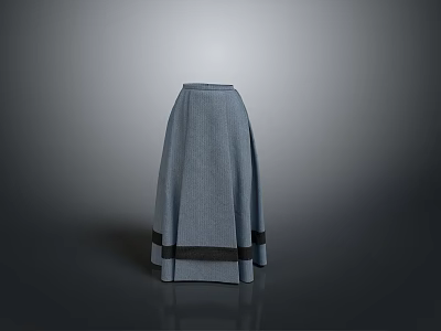 Gray Striped A line Skirt With Black Trim At Bottom And Structured Design 3d model