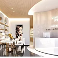 Modern Beauty Hair Salon Interior With Reception Desk Product Shelves And Customer Area