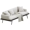 Light Colored Sofa With Soft Cushions And Throw Blanket On Metal Legs 3d model