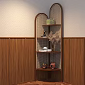 Wooden Corner Shelf with Green Box Decorative Figurine Dried Flowers Books and Red Toy Car