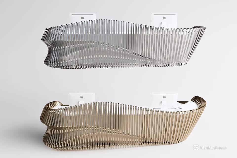 Modern Reception Area Wall Mounted Decorative Pieces with Metallic Striped Wave Design and Dual Tone 3d model 