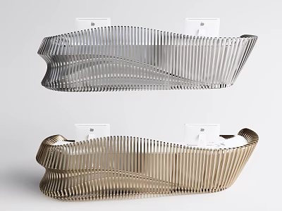 Modern Reception Area Wall Mounted Decorative Pieces with Metallic Striped Wave Design and Dual Tone 3d model