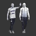 Two Mannequins Displaying Athletic Sportswear With White Tops Dark Pants And Brand Logos