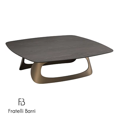 Modern Square Dining Table With Dark Wood Top And Bronze Metal Base 3d model
