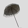 Elegant Fringed Light Colored Outdoor Furniture Umbrella With Decorative Canopy And Sturdy Handle