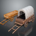 Two Types Of Wooden Wagons With Canopy And Flatbed Structure