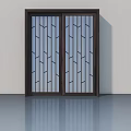 Modern Interior Swing Door With Wooden Frame Geometric Patterned Glass 3d model