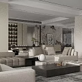 Modern Living Dining Room Interior With Round Table Beige Upholstered Chairs And Ambient Lighting