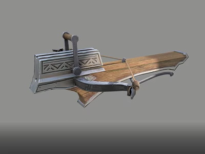 Medieval Crossbow Weapon With Wooden Bow Arm And Metal Carved Details 3d model