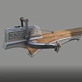 Medieval Crossbow Weapon With Wooden Bow Arm And Metal Carved Details