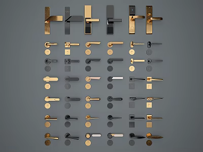 Various Styles Gold And Black Metal Door Handles For Home Interior Decor 3d model