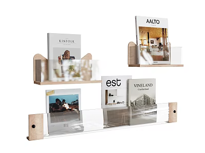 Modern Wooden Bookshelf With Transparent Shelves Displaying Books And Home Decor 3d model