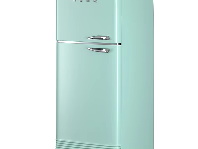 Mint Green Vintage Double Door Refrigerator With Metal Handles And Classic Design 3d model