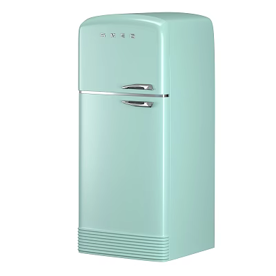 Mint Green Vintage Double Door Refrigerator With Metal Handles And Classic Design 3d model