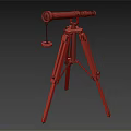 Brass Telescope Commercial Equipment With Red Leg Tripod and Hanging Metal Disc