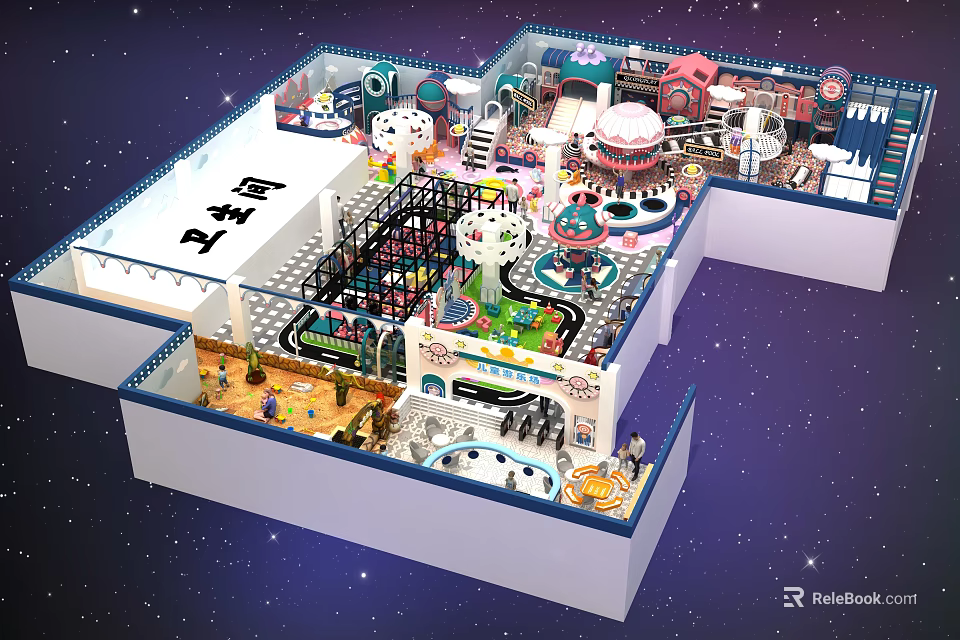 Vibrant Amusement Park Layout With Carousel Roller Coaster Slides And Interactive Play Zones 3d model