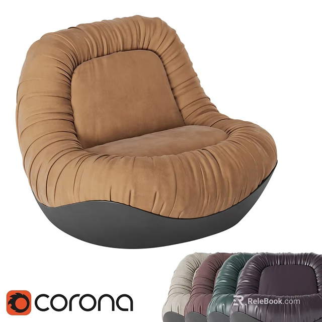 Brown Velvet Accent Chair With Pleated Design Rounded Base And Multiple Colors 3d model 