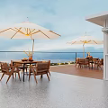 Villa Balcony With Wooden Deck Outdoor Dining Set Umbrella And Ocean View