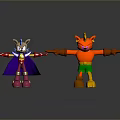 Colorful 3D Cartoon Characters With Blue Purple Cape Red Yellow Horns Arms Outstretched