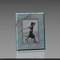 Decorative Photo Frame with Light Blue Marble Texture Black White Woman Seaside