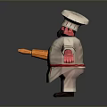 Cartoon Chef Character With Chef Hat Mustache White Uniform Red Belt Holding Bread