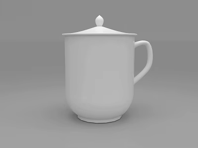 White Ceramic Cup With Lid And Handle Simple Design For Daily Use 3d model