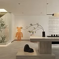 Modern Living Room Interior With Pink Bean Bag Round Rug Green Plant And Pendant Lights