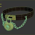 Brown Leather Strap With Heart Shaped Gold Lock And Chain Decoration