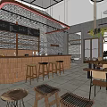 Café Exterior Design With White Brick Wall Wooden Sign Entrance Steps And Outdoor Chairs
