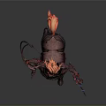 Mythical Centaur Like Creature With Red Black Armor Flaming Mane And Tail Holding Weapon