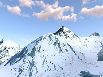 Majestic Snowy Mountain Landscape With Clear Blue Sky And Fluffy White Clouds 3d model