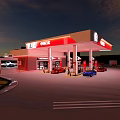 WEGO Gas Station Night View With Fuel Pumps And Parked Vehicles